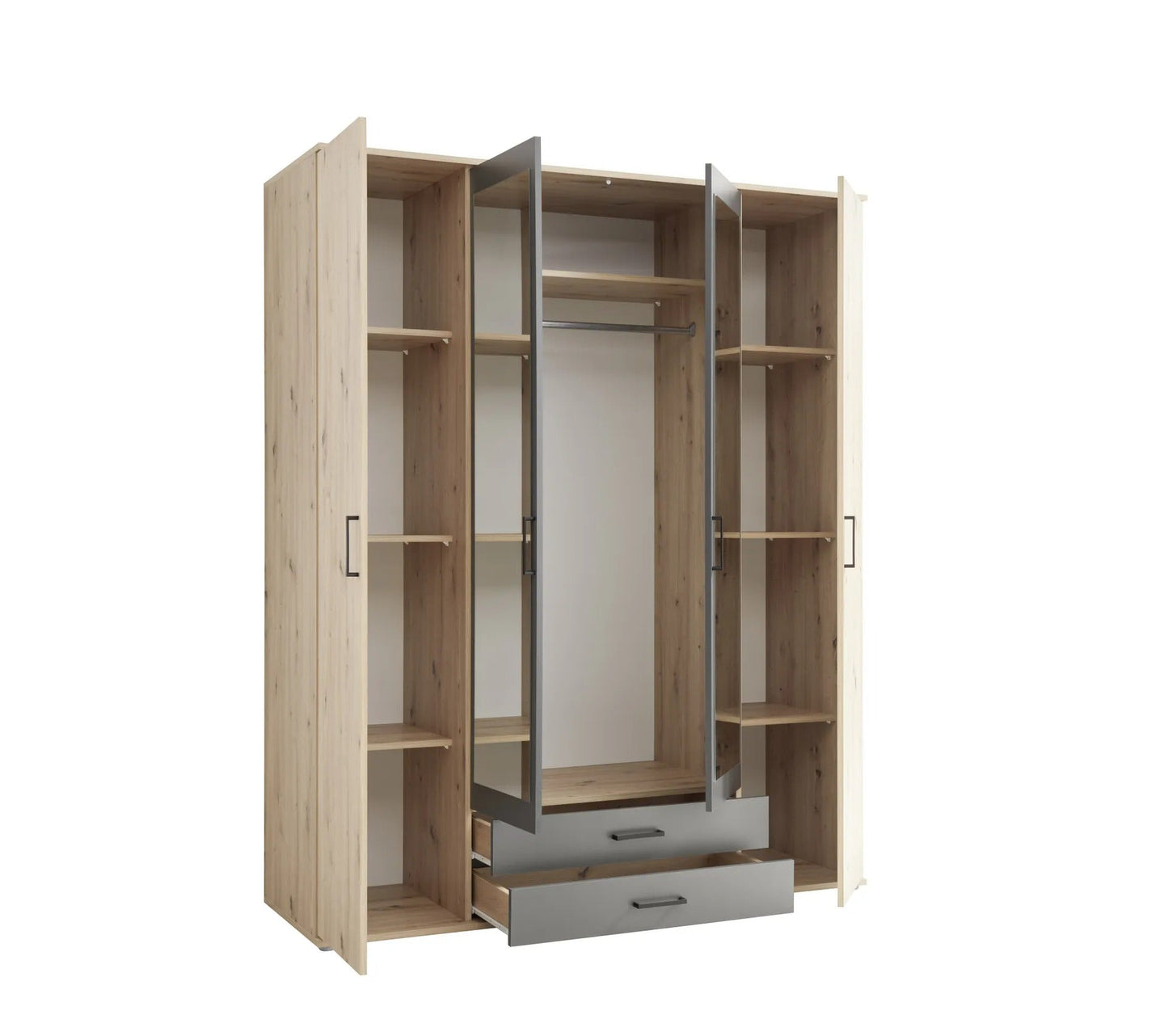 ARTY Kleiderschrank mit Kleiderschrank und Schubladen in Eiche und Grauimitat