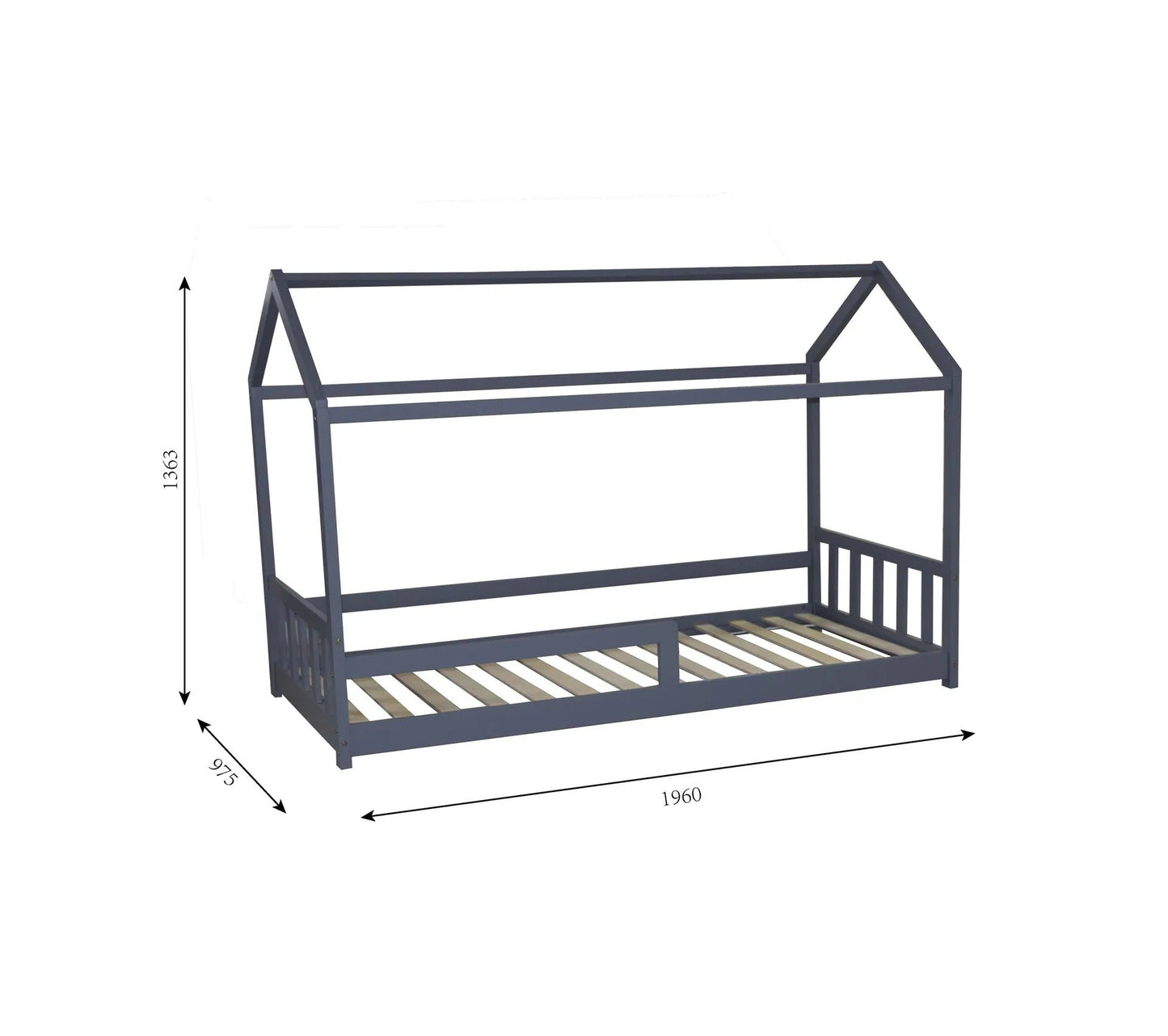 Cama cabina 90x190 cm HUTTY gris con somier incluido