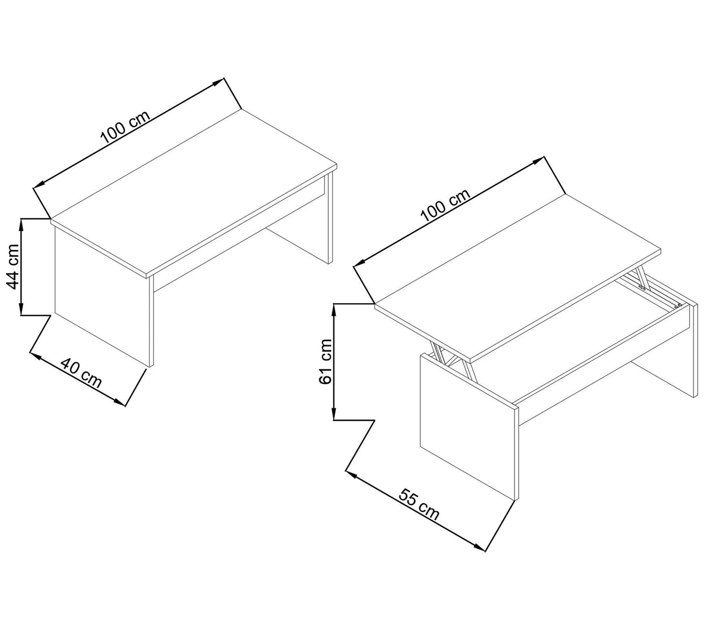 Table basse avec plateau relevable YANA Blanc et imitation béton