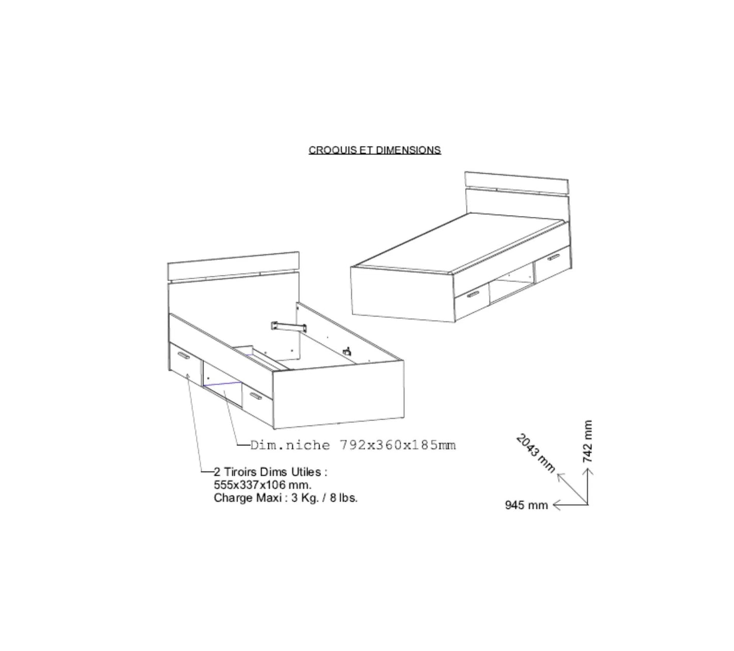 Bett 90x200 cm MICHIGAN Nachbildung Kronberg-Eiche