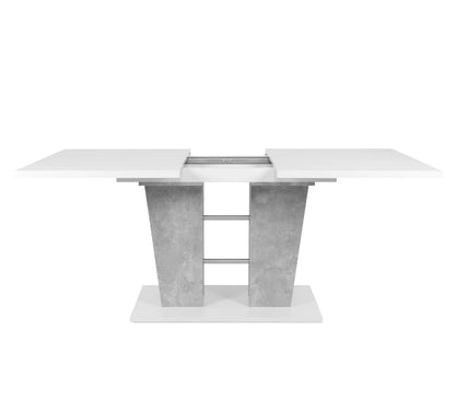 Table extensible L.140 à 180 cm LEXIE blanc et imitation béton