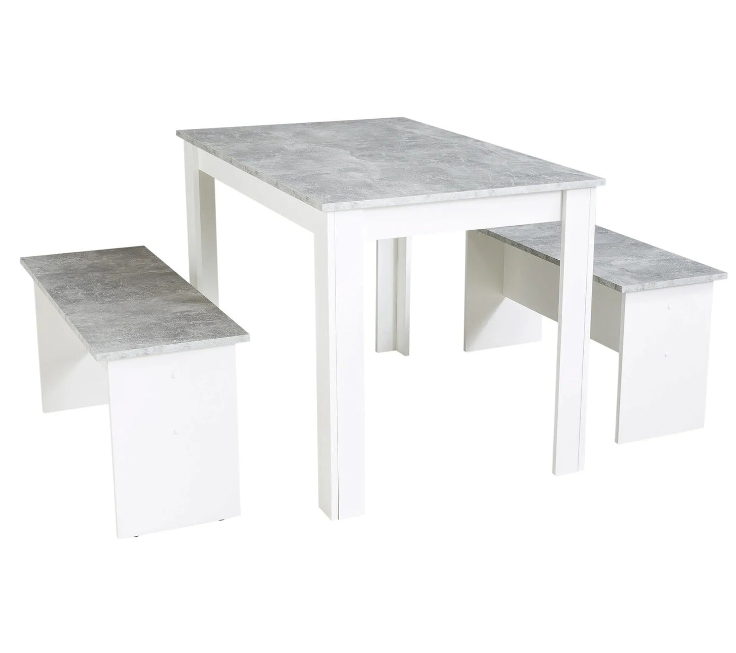 Ensemble table à manger et 2 bancs design PASTA Blanc et imitation béton