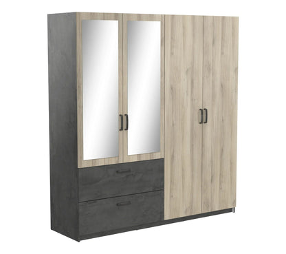 Kleiderschrank 4 Türen 2 Schubladen L.179 cm READY Nachbildung Kronberg-Eiche und Schiefer