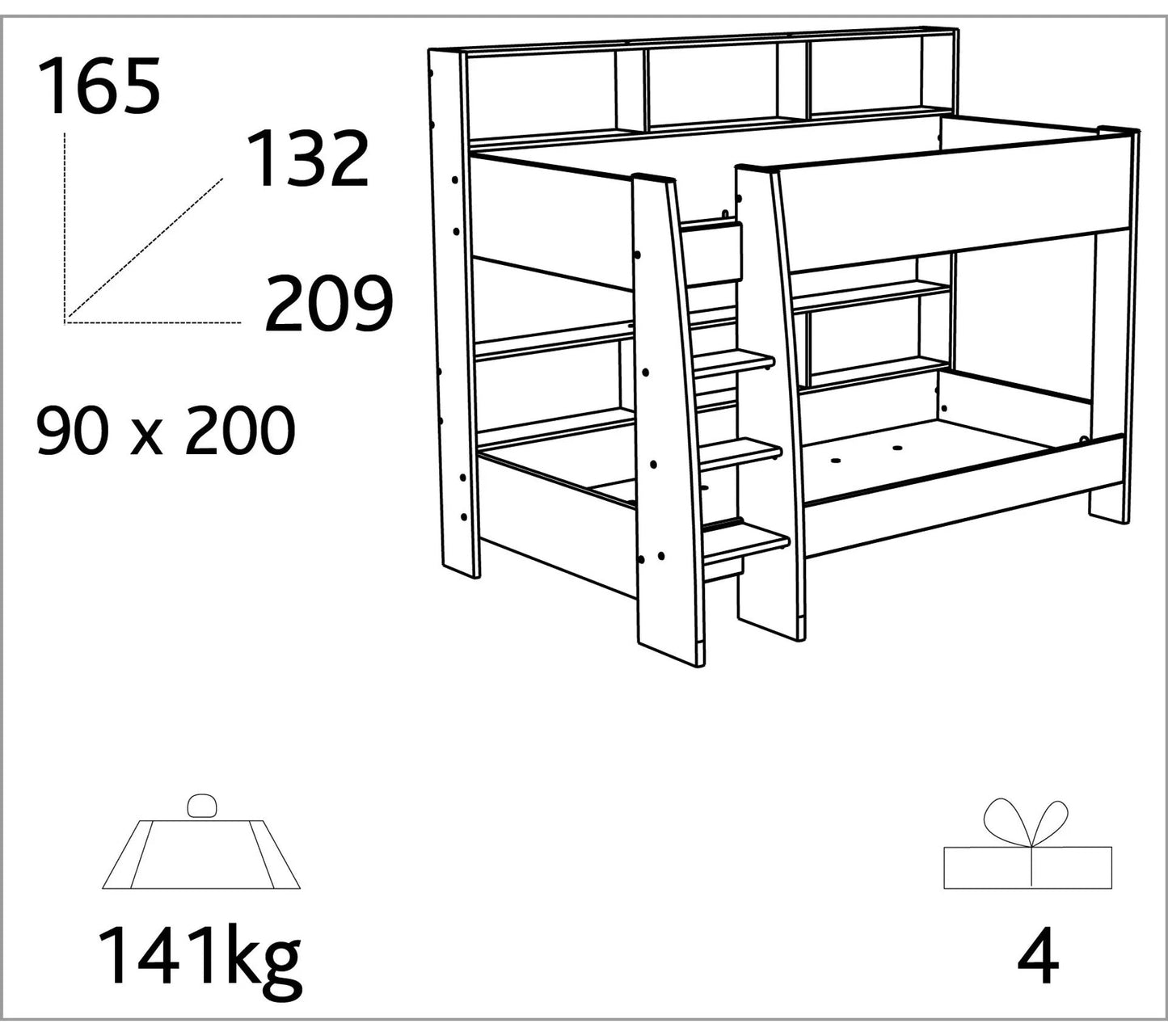 Litera 2x90x200 cm CLEO Blanco