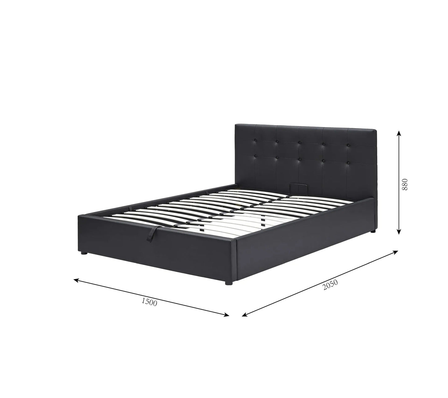 Cama contenedor 140x190 cm con somier SYLA 2 de poliuretano negro