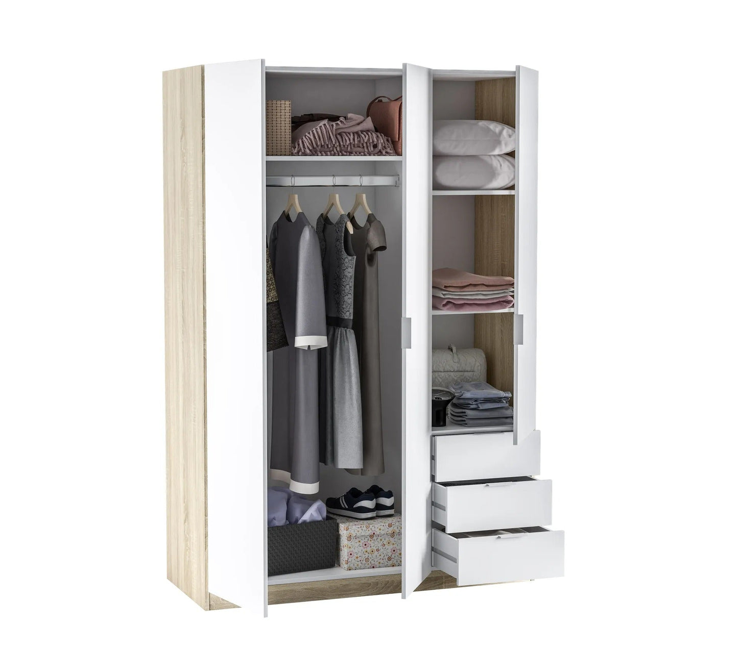 Armoire ZOA 3 tiroirs et 3 portes Blanc et chêne