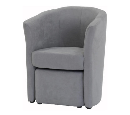 Fauteuil cabriolet et pouf CLAYTON tissu Soro gris clair