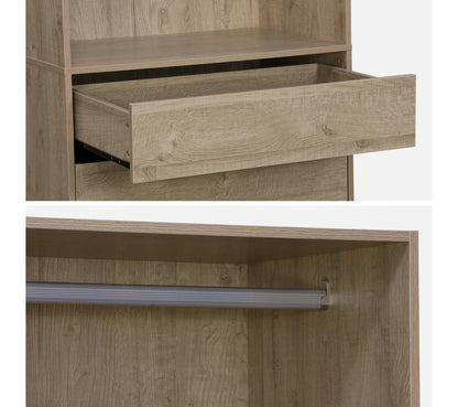 Ankleidemodul mit 4 Schubladen und 1 natürlichem Kleiderschrank. Laminatplatten