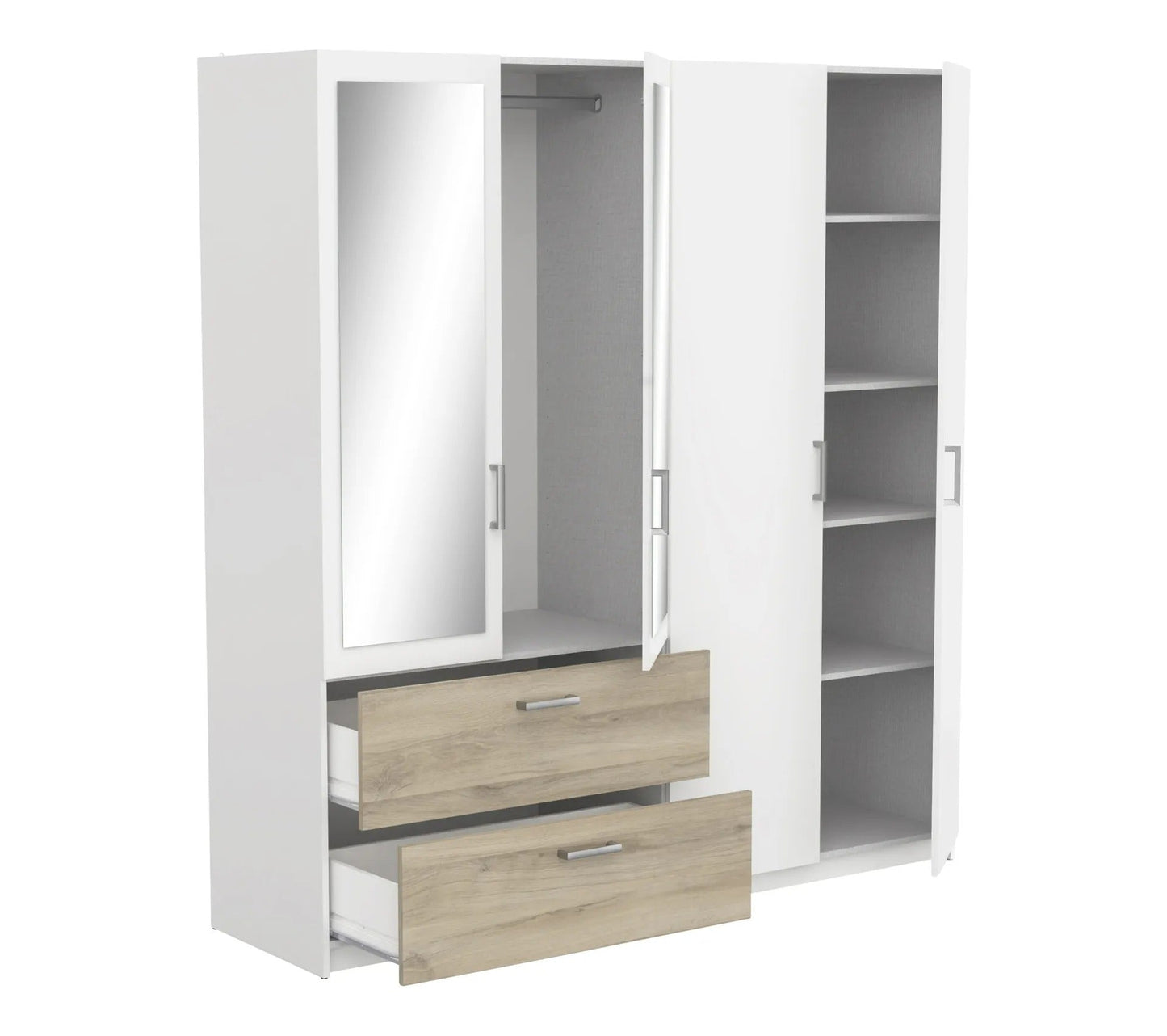 Kleiderschrank 4 Türen 2 Schubladen L.179 cm READY Nachbildung Kronberg-Eiche und Weiß