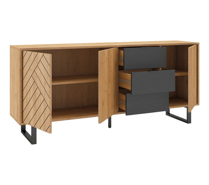 Sideboard 3 Türen 3 Schubladen 180 cm VANIA Eiche Nachbildung