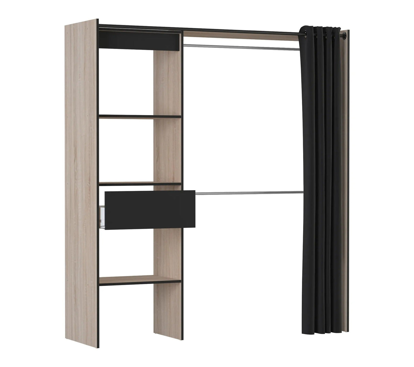 Armoire dressing extensible MOKA imitation Chêne brossé et noir