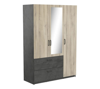 Armoire 3 portes 2 tiroirs L.134 cm READY imitation chêne kronberg et ardoise