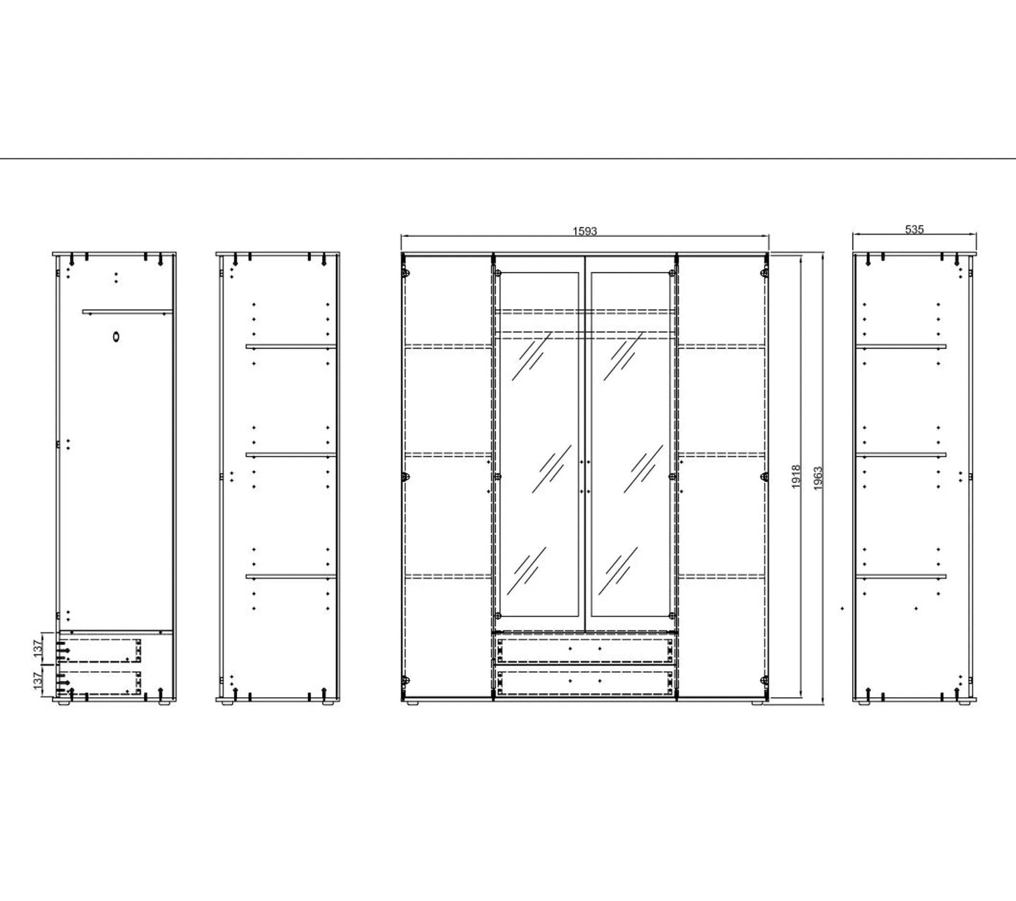 ARTY Kleiderschrank mit Kleiderschrank und Schubladen in Eiche und Grauimitat