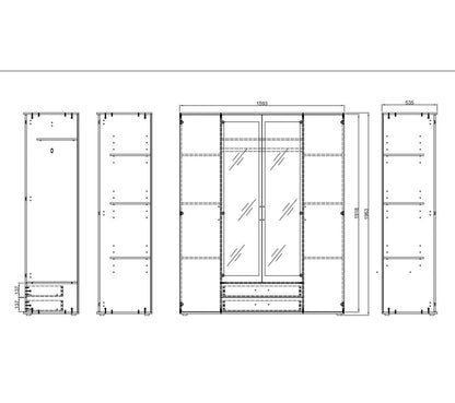 ARTY Kleiderschrank mit Kleiderschrank und Schubladen in Eiche und Grauimitat