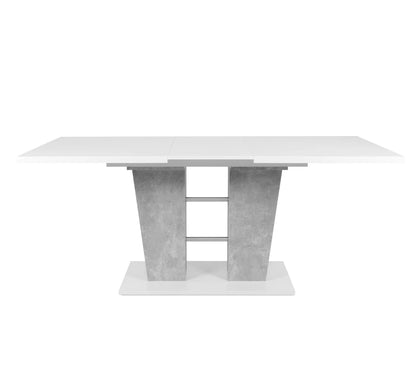 Table extensible L.140 à 180 cm LEXIE blanc et imitation béton