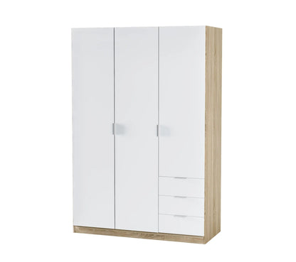 Armoire ZOA 3 tiroirs et 3 portes Blanc et chêne