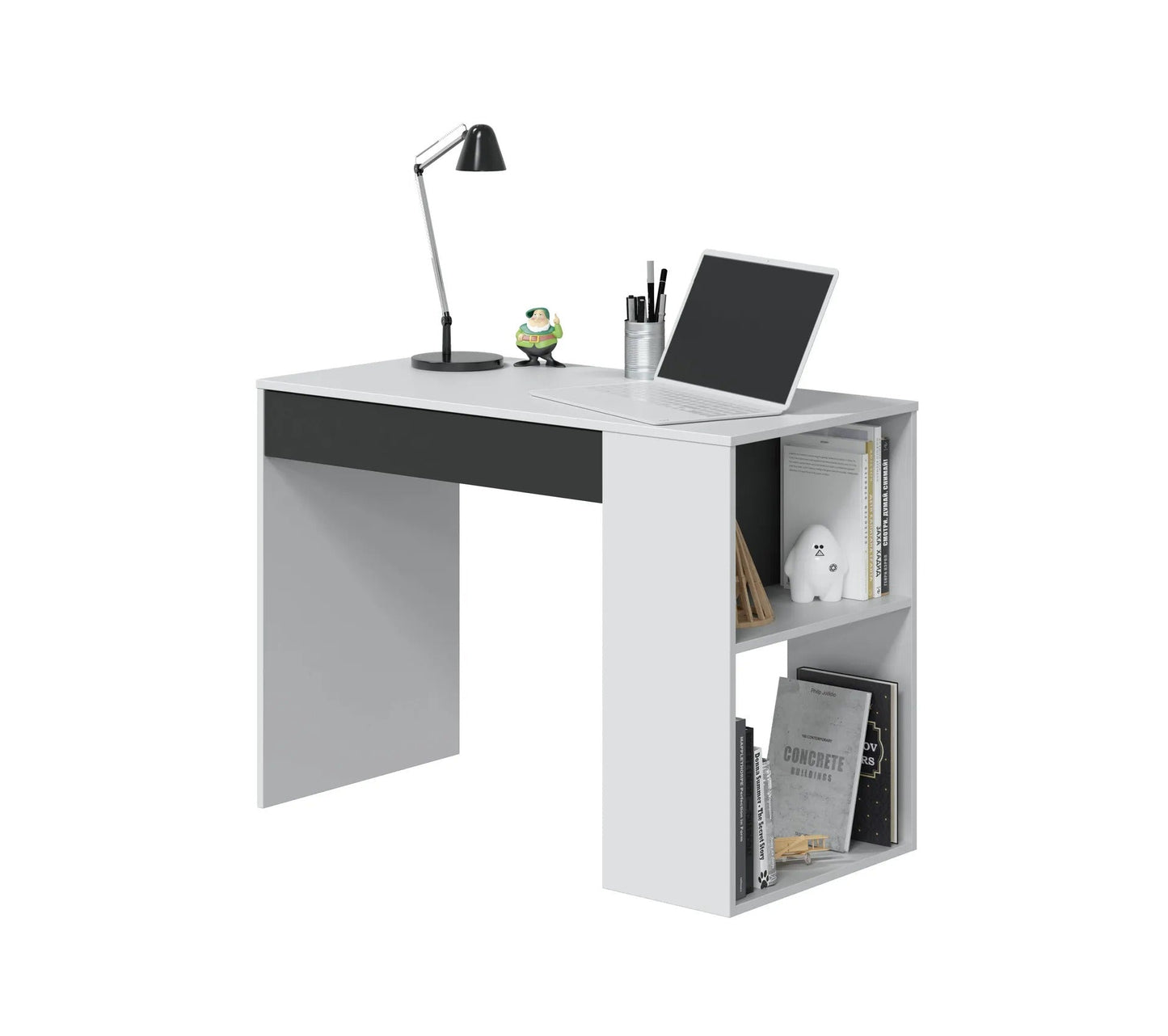 Bureau avec étagère MASTER blanc et gris