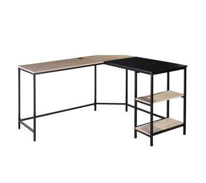 Bureau d'angle avec USB WORK imitation chêne et métal noir