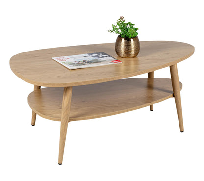 Table basse ovale double plateau COLUMBUS imitation chêne