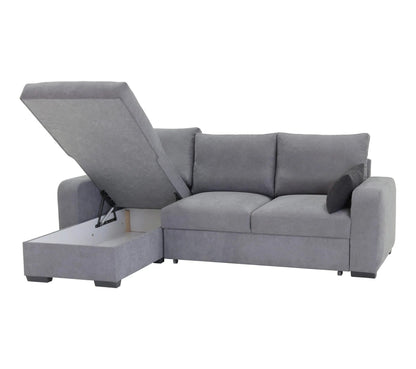 Umwandelbares Ecksofa, wendbare Chaiselongue aus hellgrauem Stoff BROADWAY