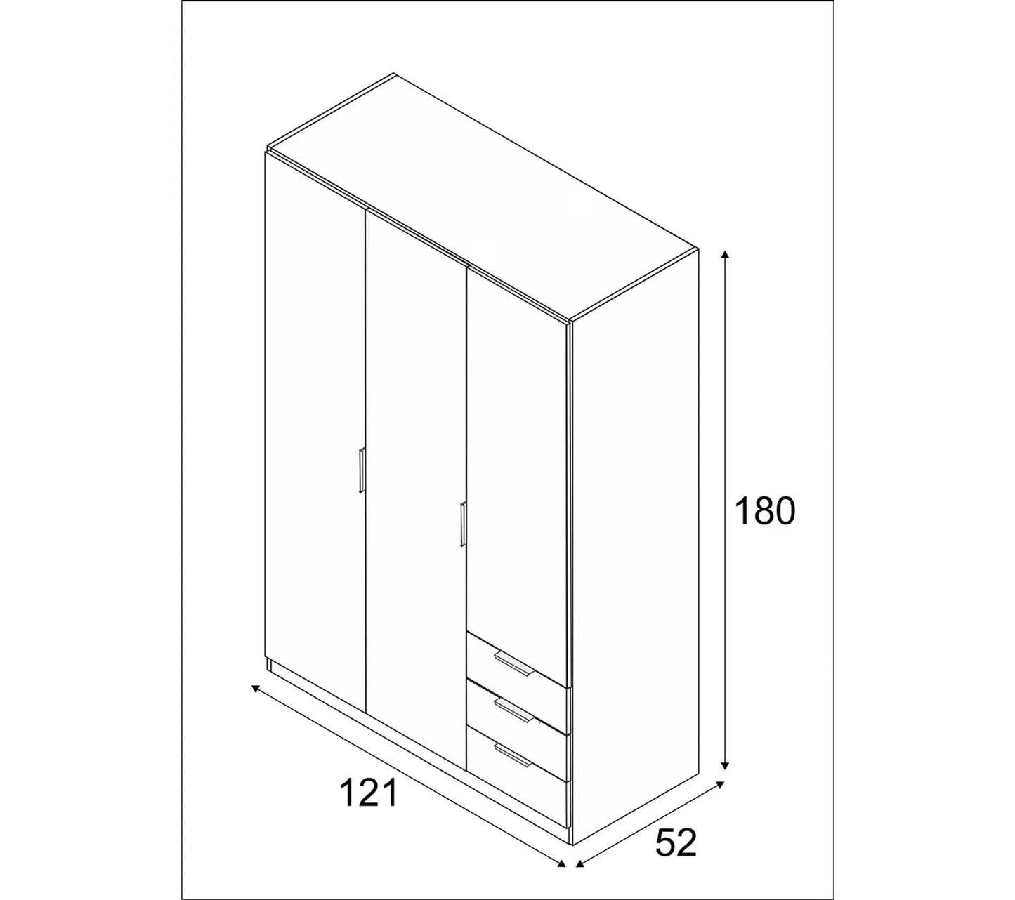 Kleiderschrank 3 Türen + 3 Schubladen AYALA Eiche und Schwarzimitat