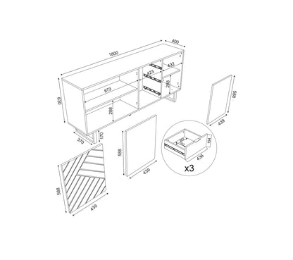 Sideboard 3 Türen 3 Schubladen 180 cm VANIA Eiche Nachbildung