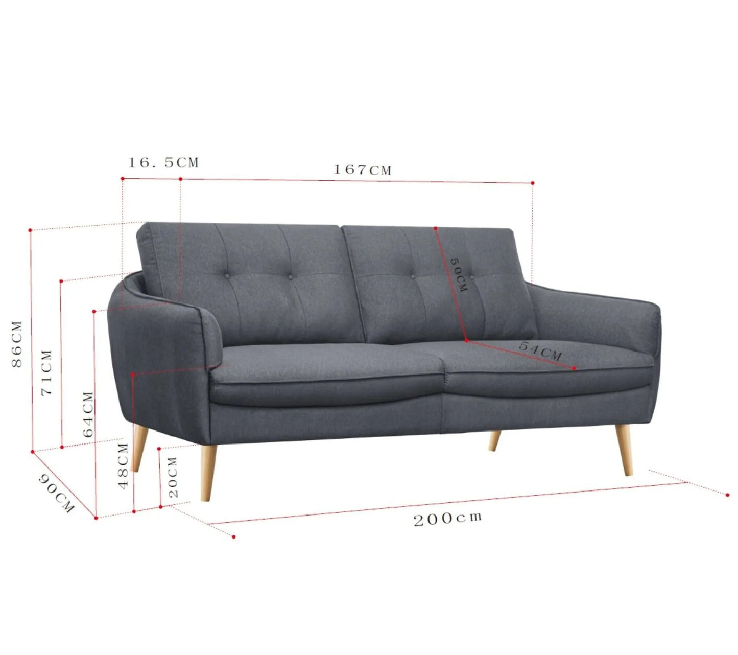 Sofá fijo 3 plazas KEIRA Gris oscuro