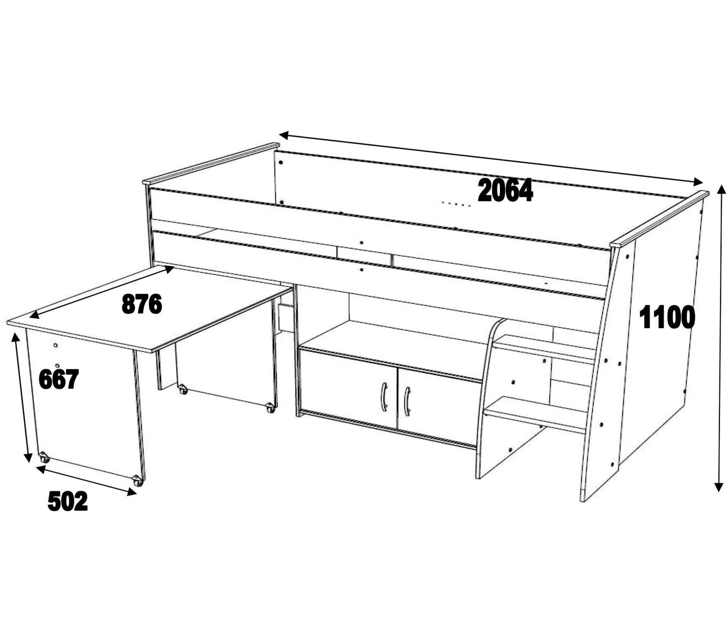 Lit combiné avec bureau 90x200 cm LOAN blanc