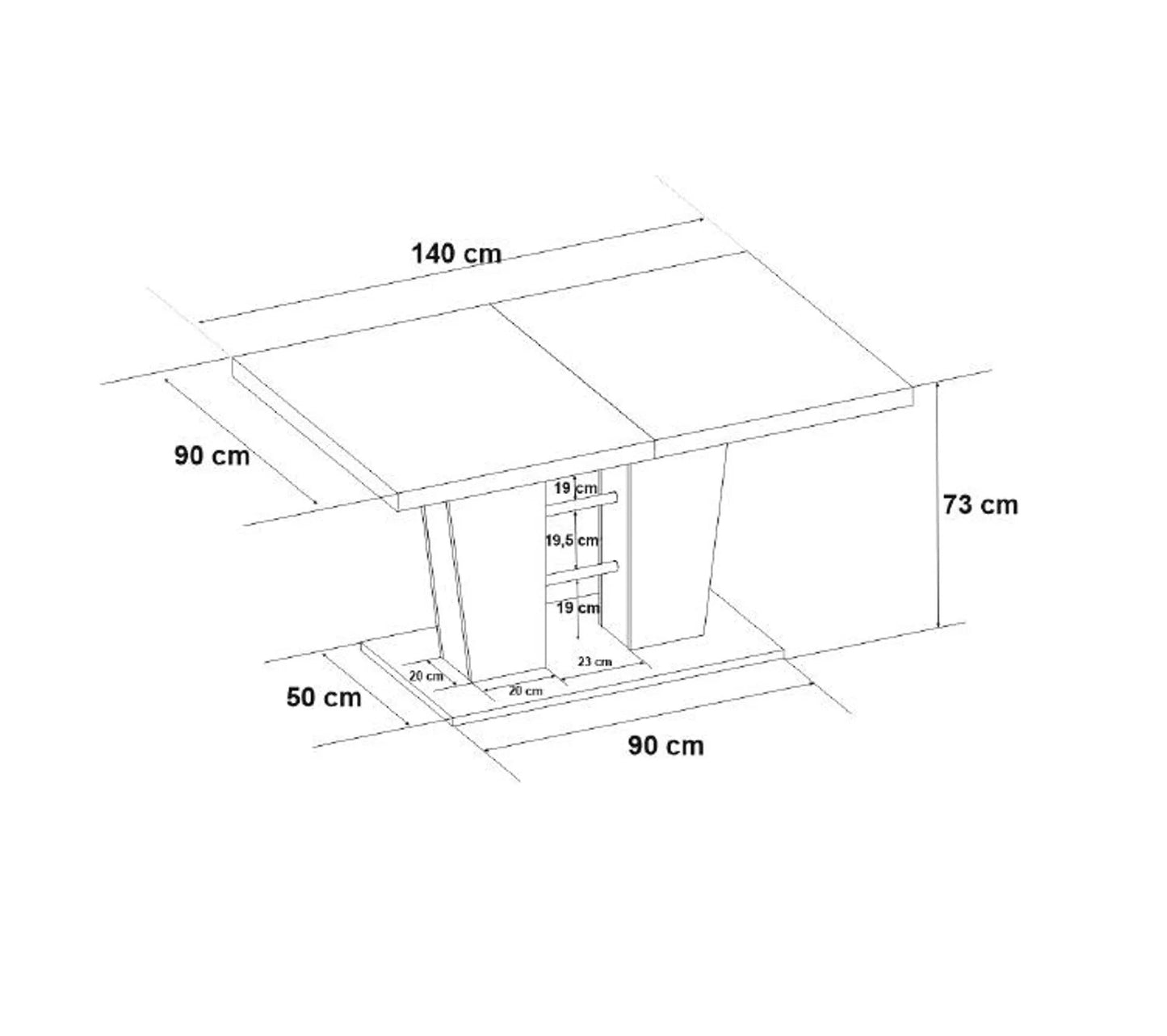 Ausziehbarer Tisch L.140 bis 180 cm LEXIE in Weiß und Betonimitat