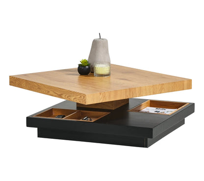 Table basse plateau pivotant TURN Imitation chêne et noir