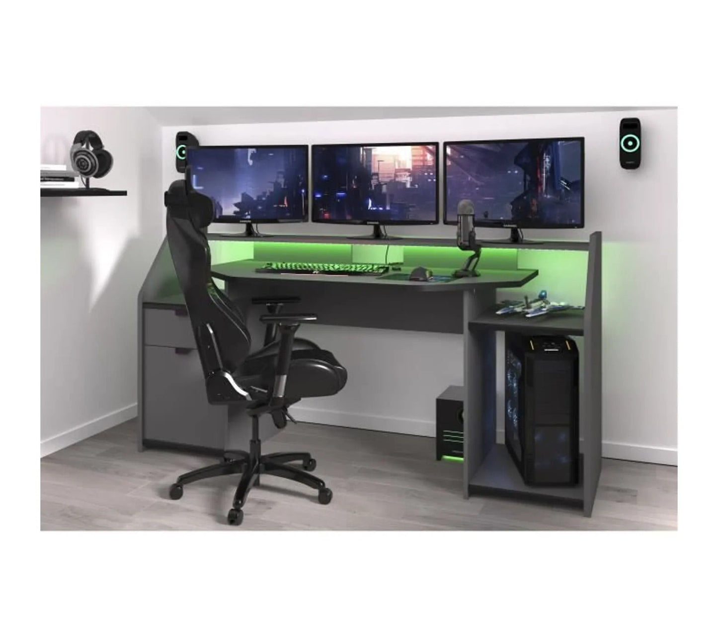 Bureau gamer LED DARKUSS gris noir