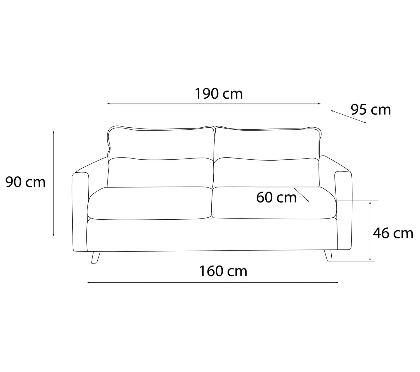 SINKI sofá semi-express convertible de 3 plazas, tela gris antracita, cama 182x142cm