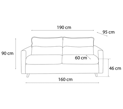 SINKI sofá semi-express convertible de 3 plazas, tela gris antracita, cama 182x142cm