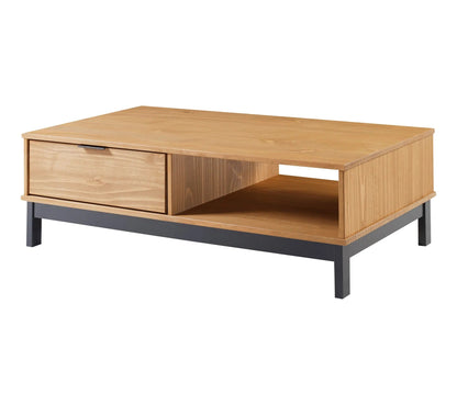 Mesa de centro estilo taller BRONX Madera maciza y negra