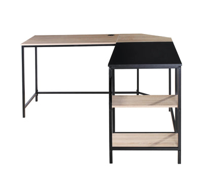 Bureau d'angle avec USB WORK imitation chêne et métal noir