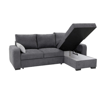 Sofá esquinero convertible chaise longue reversible tela gris oscuro BROADWAY