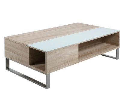 Table basse plateau relevable AZALEA Blanc et imitation chêne