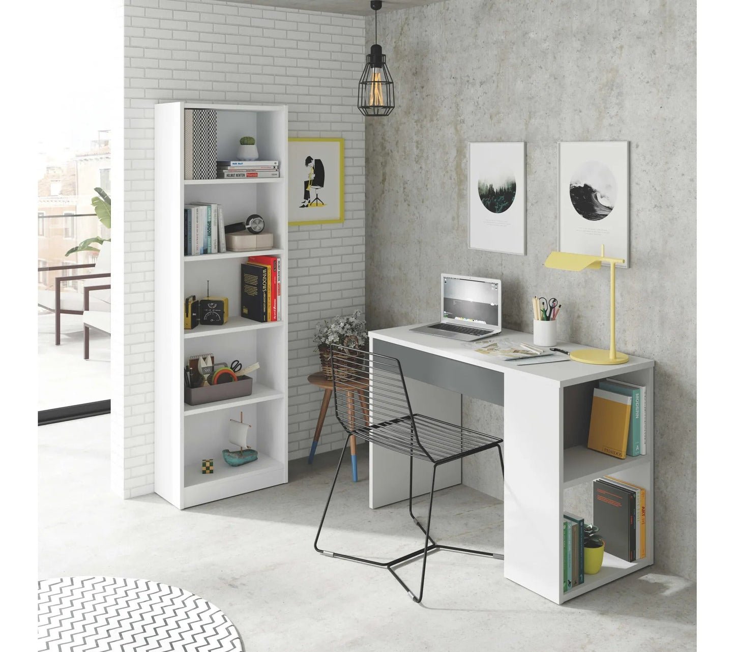 Bureau avec étagère MASTER blanc et gris