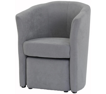 Fauteuil cabriolet et pouf CLAYTON tissu Soro gris clair