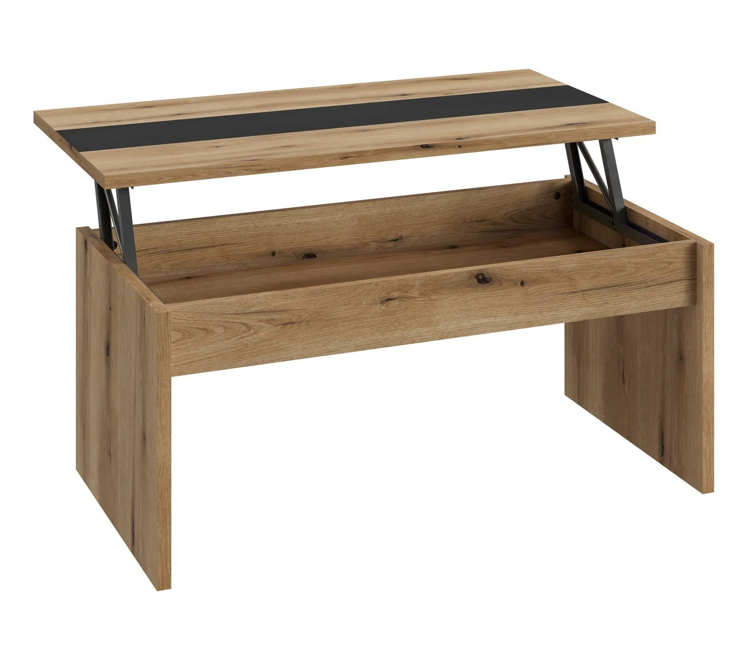 Table basse avec plateau relevable YANA Imitation chêne et noir