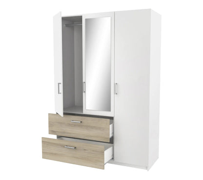 Armoire 3 portes 2 tiroirs L.134 cm READY imitation chêne kronberg et blanc