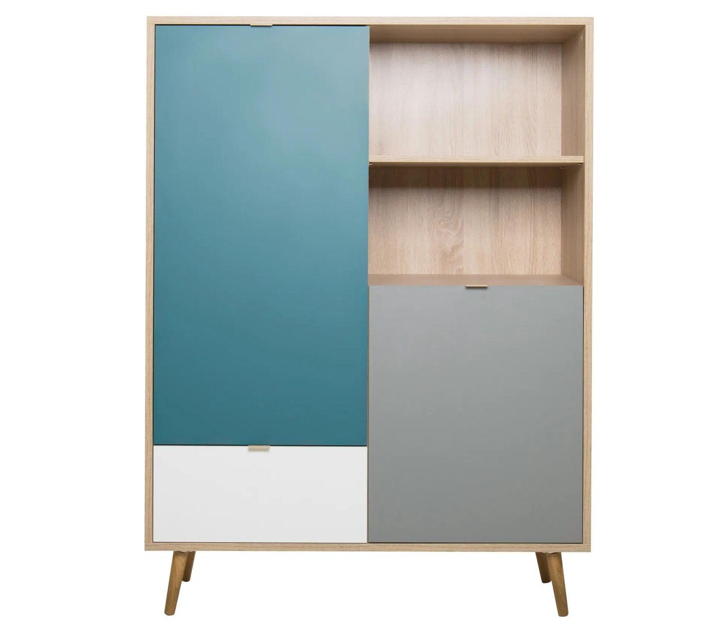 Buffet haut scandinave ARUBA Chêne, bleu, gris et blanc