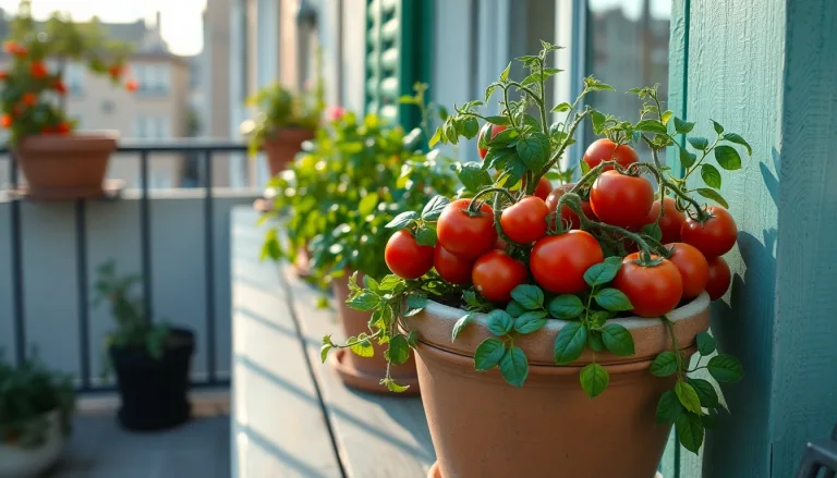 Balcon fleuri et productif, transformé en potager luxuriant.