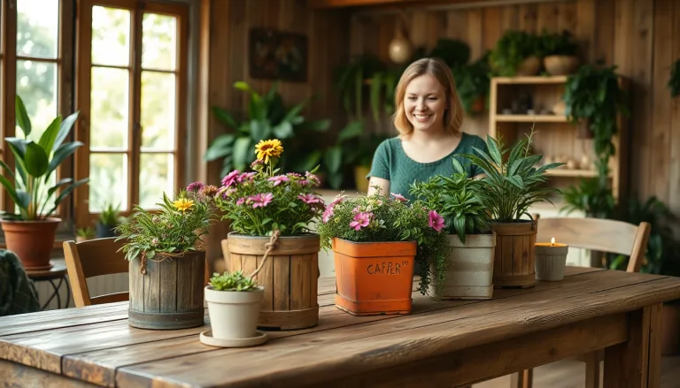 Des boîtes de conserve peintes et décorées transformées en pots de fleurs colorés