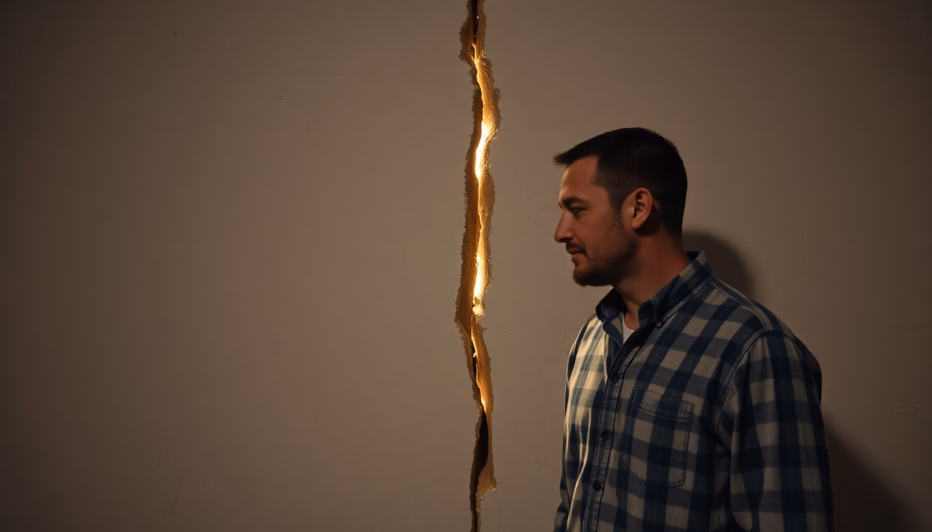 Gros plan d'une fissure traversant un mur fraîchement peint.