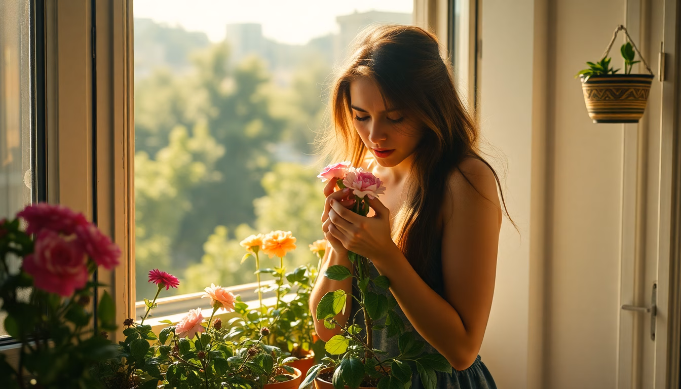Un balcon avec des plantes brûlées par le soleil.