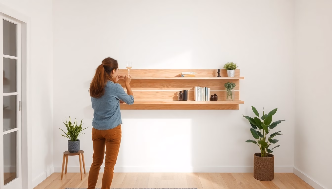 Une étagère murale flottante minimaliste fixée à un mur.