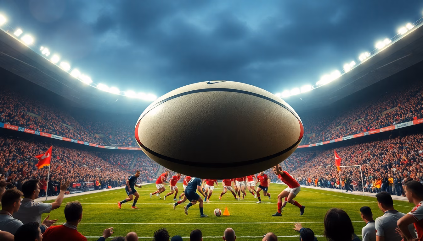 Joueurs de rugby de Bayonne et Toulouse dans un contact intense