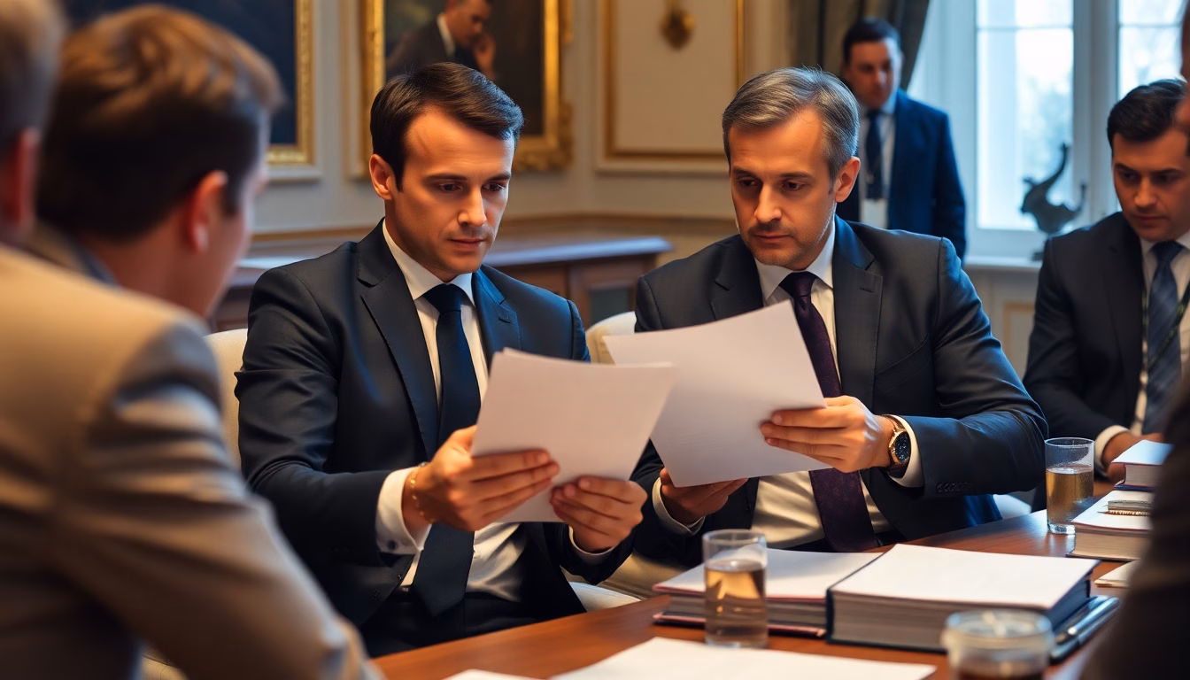Photo d'Emmanuel Macron et Sébastien Lecornu lors d'une conférence ou d'un conseil.