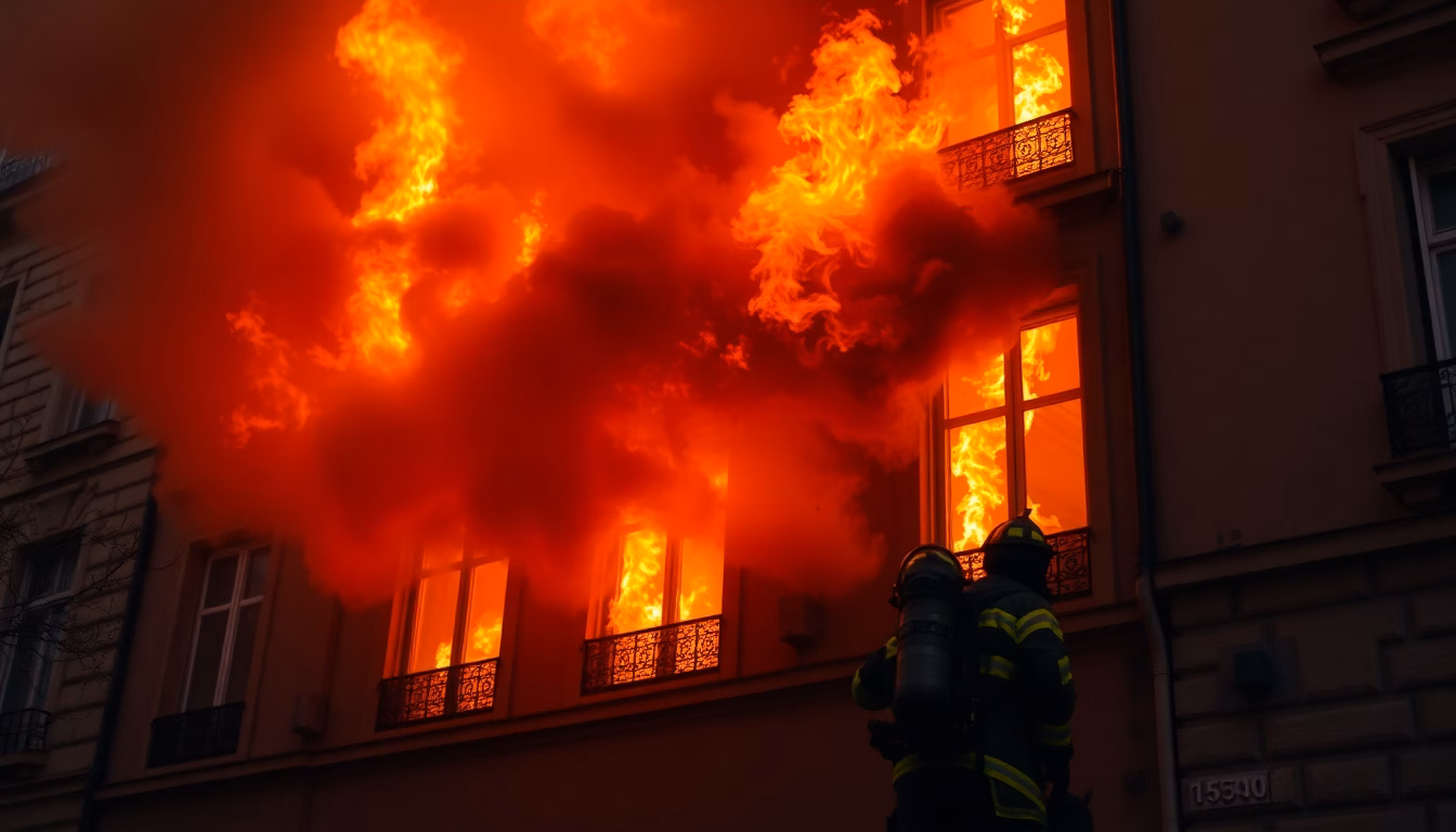 Bâtiment officiel en feu